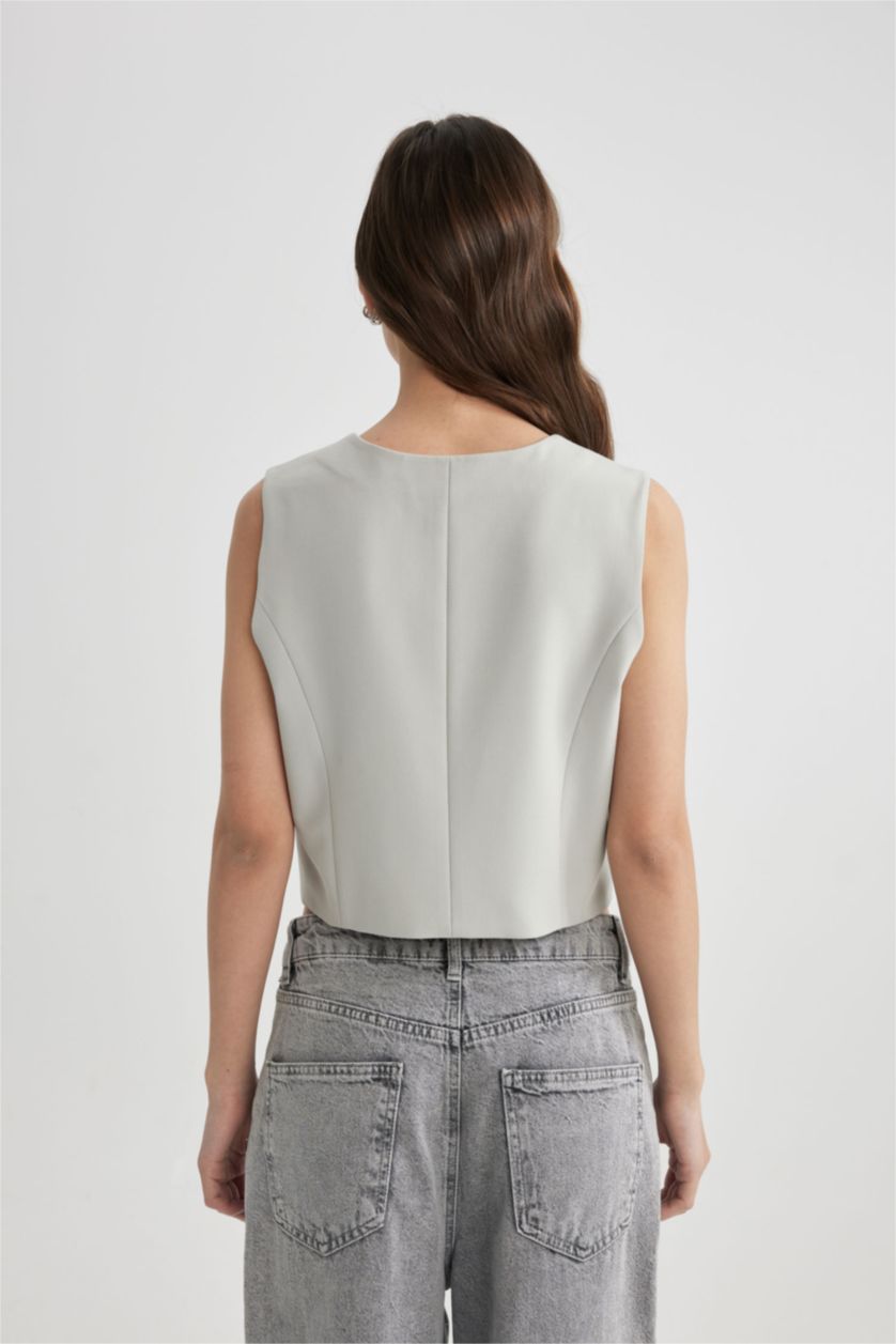 WOMAN Light Grey Melange Regular Fit Vest