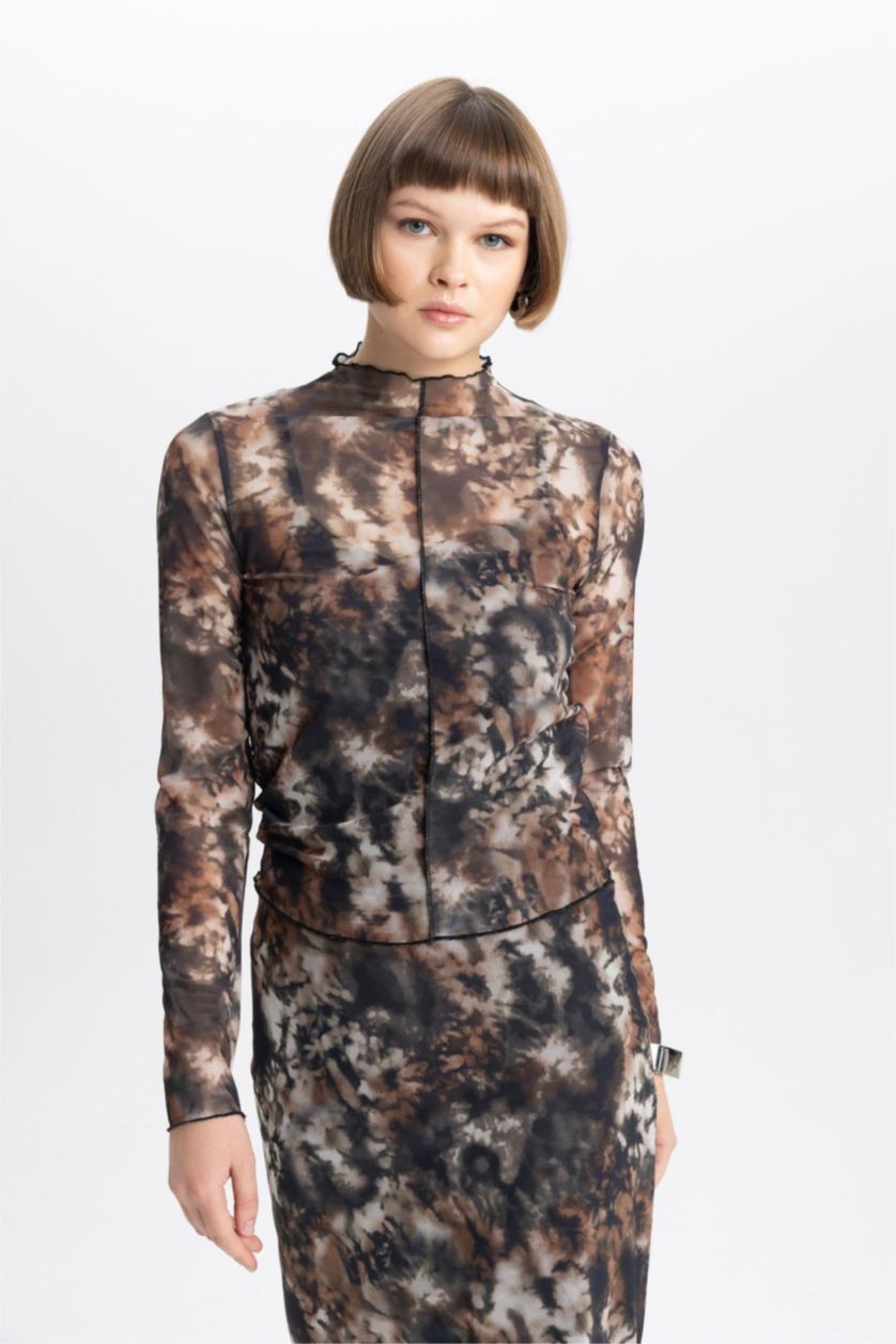 حريمي أسود بلوزة كم طويل تول سليم فيت هاي كول