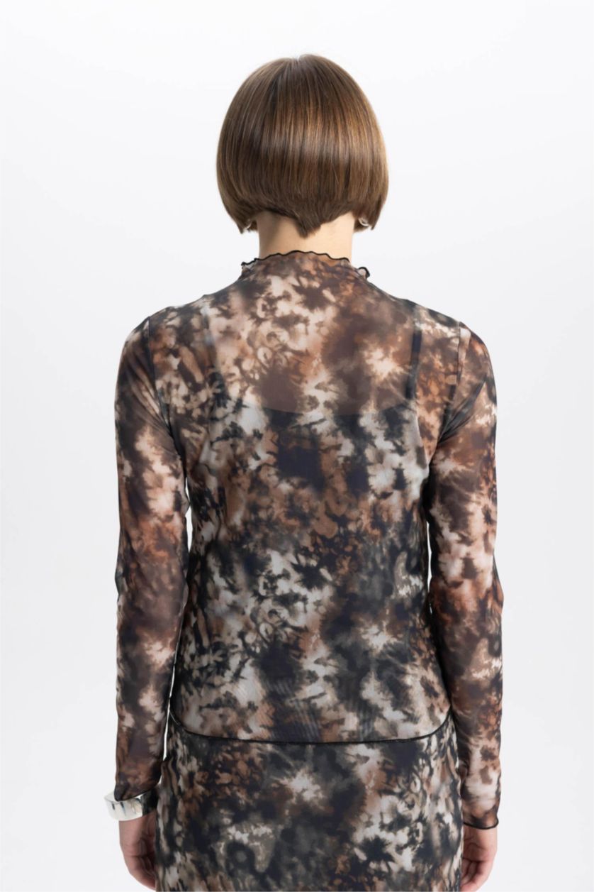 حريمي أسود بلوزة كم طويل تول سليم فيت هاي كول