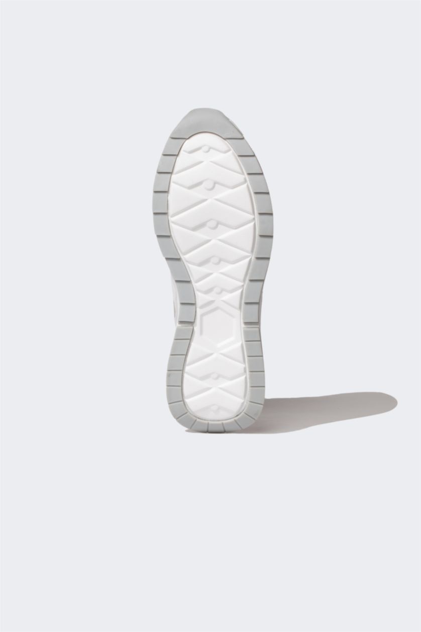 WOMAN Grey Woman Flat Sole Lace up Faux Leather Sneakers