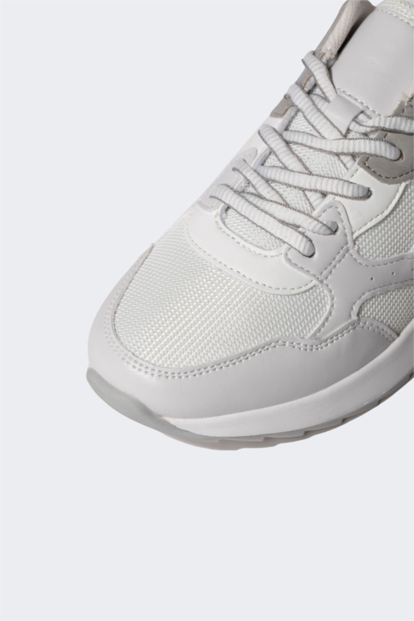 WOMAN Grey Woman Flat Sole Lace up Faux Leather Sneakers