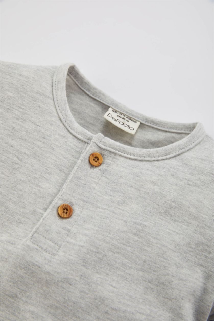 BÉBÉ GARÇON Gris Clair T-Shirt Manches Longues à Col Boutonné Pour Bébé Garçon