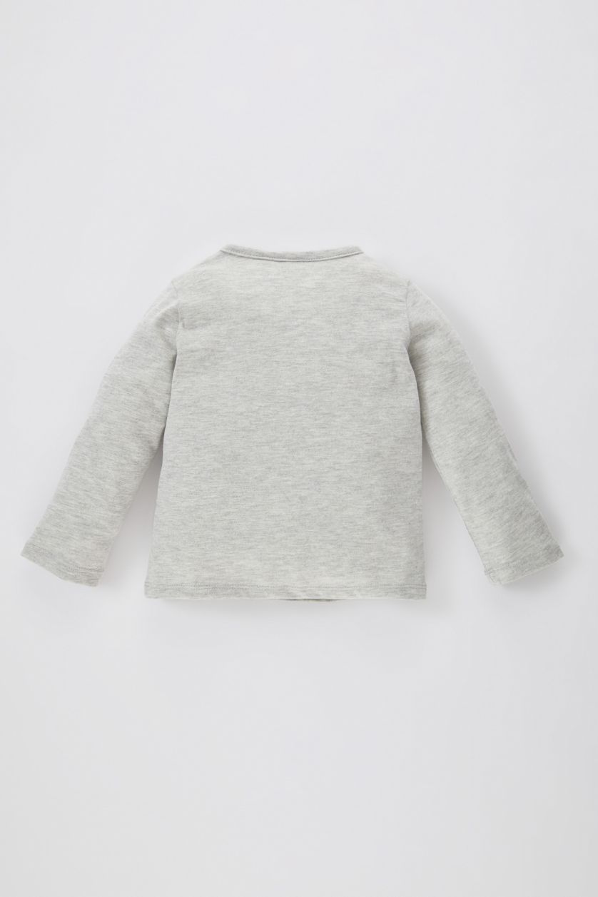 BÉBÉ GARÇON Gris Clair T-Shirt Manches Longues à Col Boutonné Pour Bébé Garçon