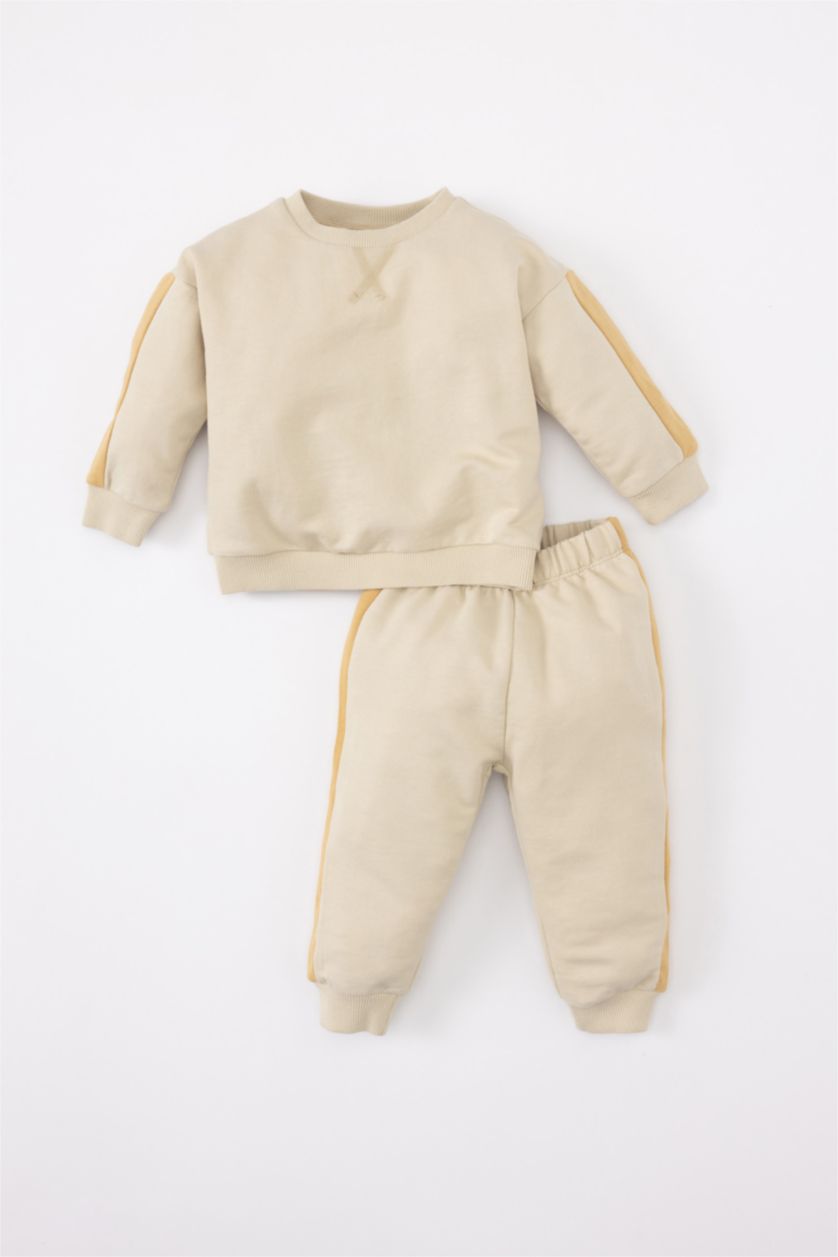 BABY BOY Beige Baby Boy Basic Sweatshirt Sweatpants 2 Piece Set