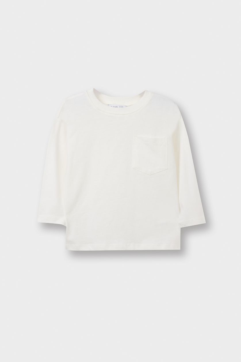 BABY BOY Ecru Baby Boy Crew Neck Basic Long Sleeve T-shirt