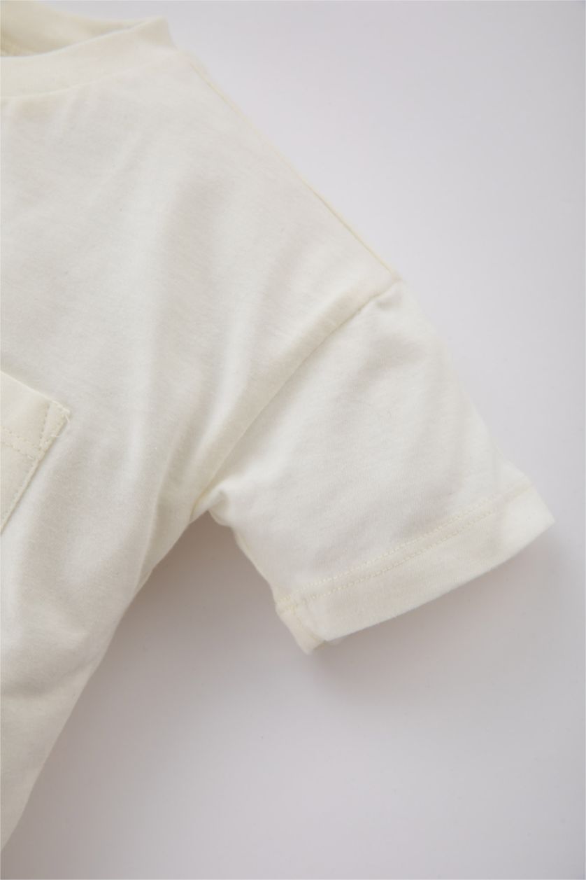 BÉBÉ GARÇON Écru T-Shirt Col Rond à Manches Courtes pour Bébé Garçon