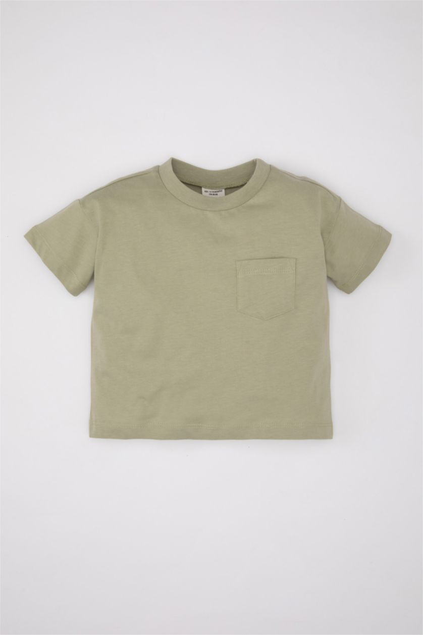 Erkek Bebek Açık Haki Erkek Bebek Bisiklet Yaka Kısa Kollu Tişört