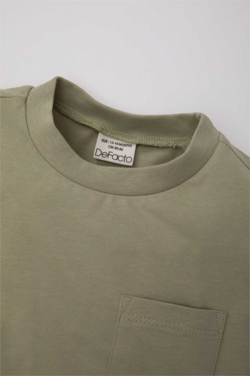 Erkek Bebek Açık Haki Erkek Bebek Bisiklet Yaka Kısa Kollu Tişört