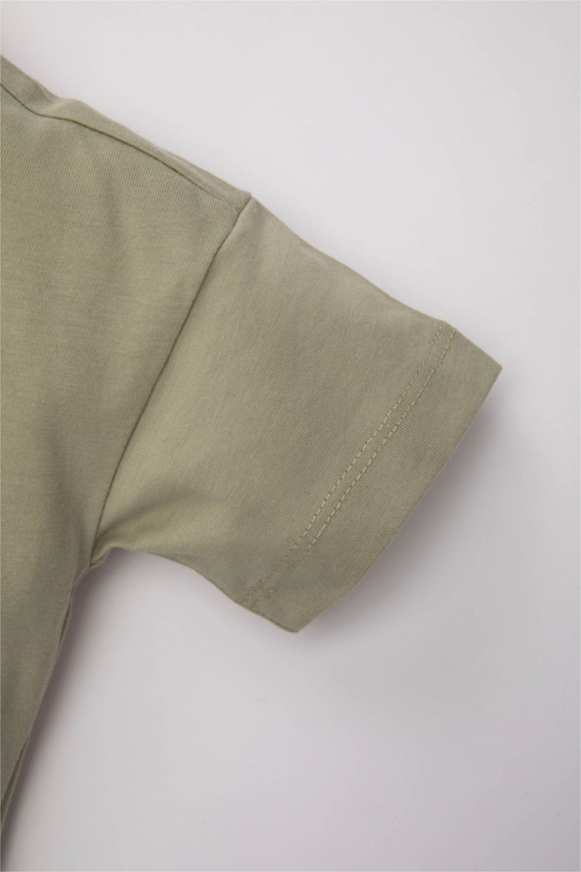 Erkek Bebek Açık Haki Erkek Bebek Bisiklet Yaka Kısa Kollu Tişört