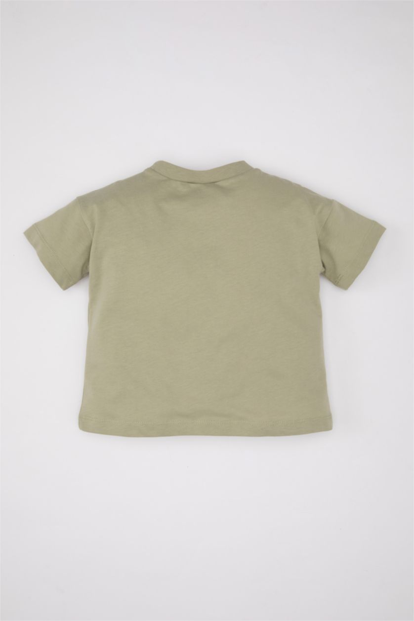Erkek Bebek Açık Haki Erkek Bebek Bisiklet Yaka Kısa Kollu Tişört