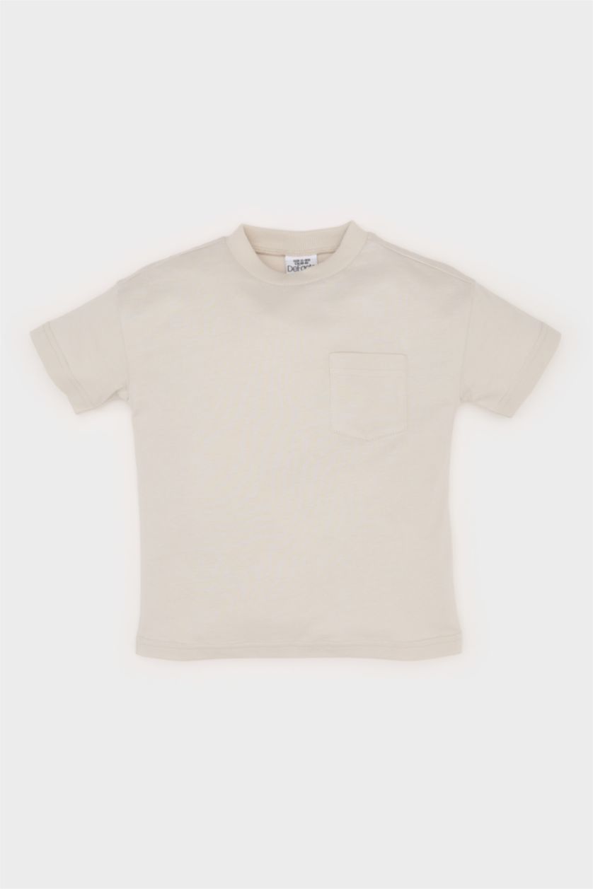 Erkek Bebek Açık Gri Bisiklet Yaka Basic Düz Kısa Kollu Tişört Erkek Bebek