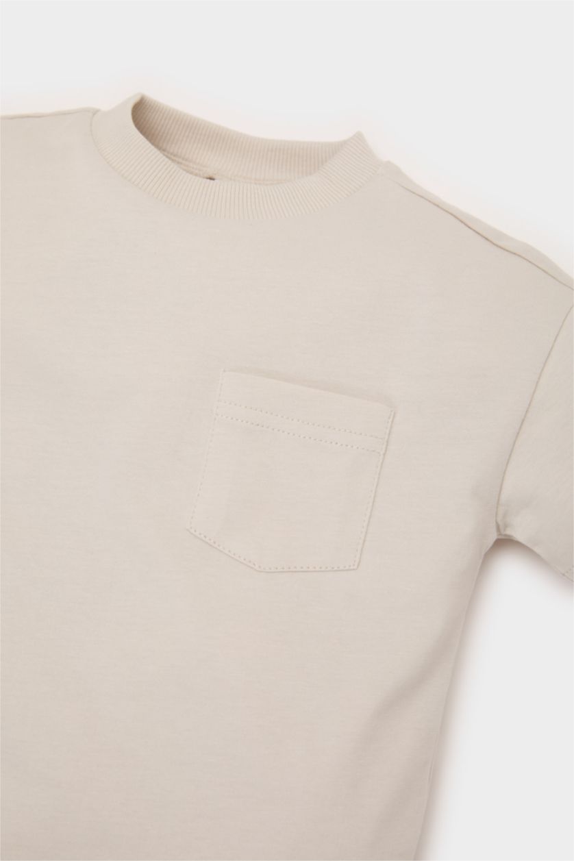 Erkek Bebek Açık Gri Bisiklet Yaka Basic Düz Kısa Kollu Tişört Erkek Bebek