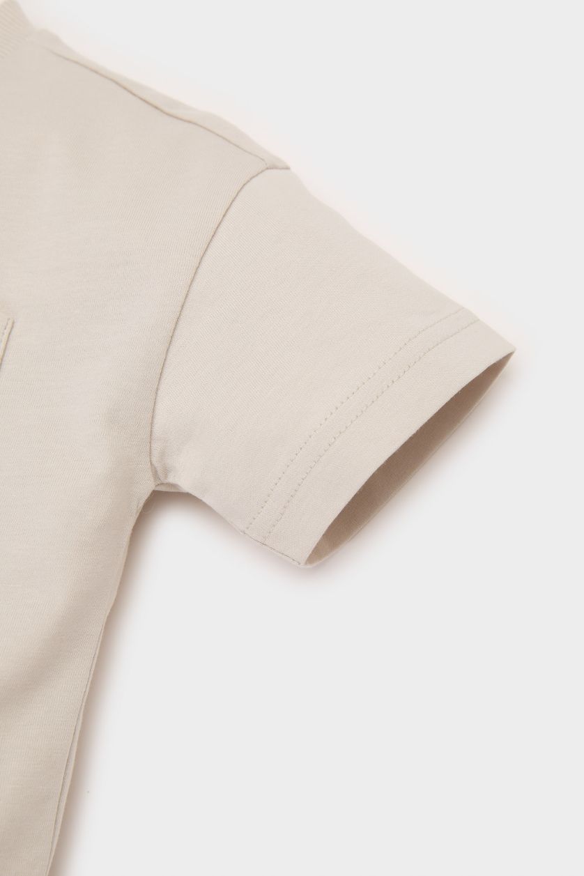 Erkek Bebek Açık Gri Bisiklet Yaka Basic Düz Kısa Kollu Tişört Erkek Bebek