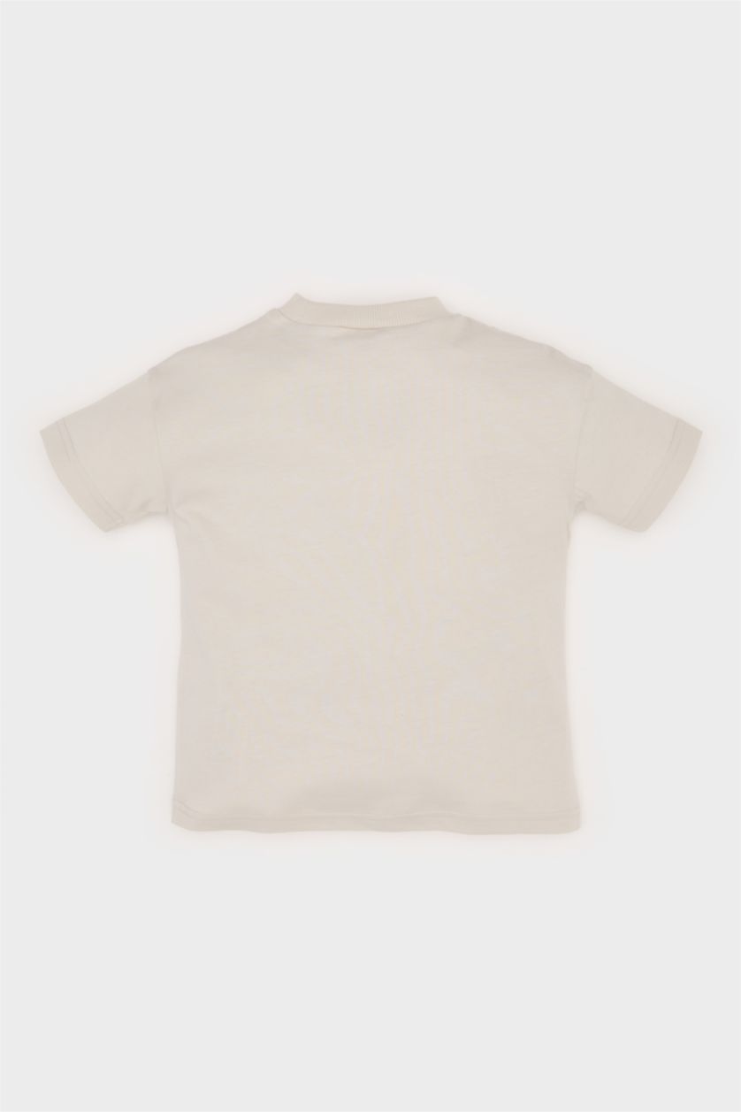 Erkek Bebek Açık Gri Bisiklet Yaka Basic Düz Kısa Kollu Tişört Erkek Bebek