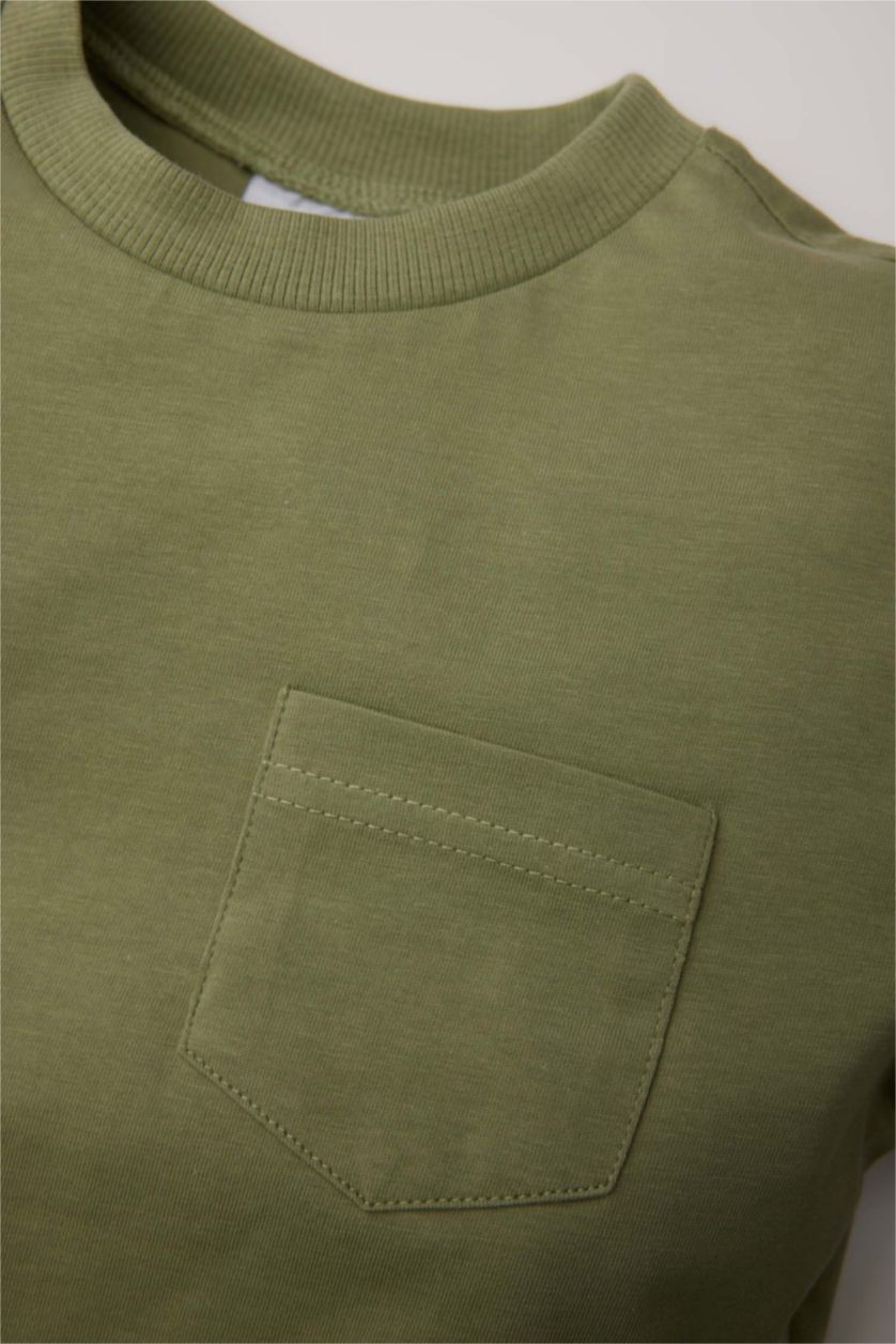 Erkek Bebek Haki Bisiklet Yaka Basic Düz Kısa Kollu Tişört Erkek Bebek