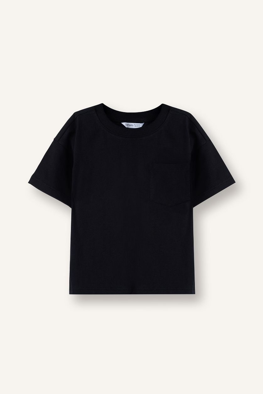 Erkek Bebek Siyah Regular Fıt Bisiklet Yaka Kısa Kollu Tişört Erkek Bebek