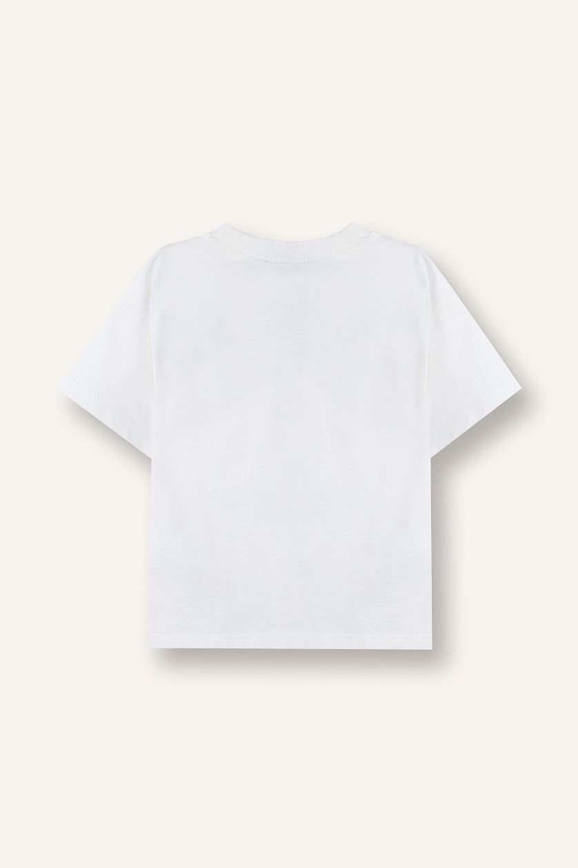 BABY BOY Ecru Baby Boy Crew Neck Basic T-Shirt