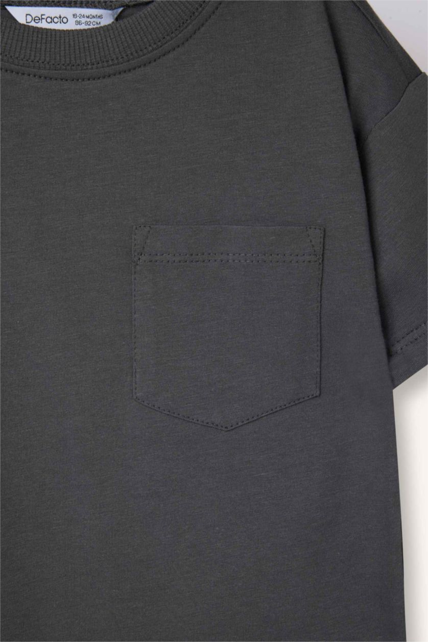 Erkek Bebek Gri Regular Fıt Bisiklet Yaka Kısa Kollu Tişört Erkek Bebek