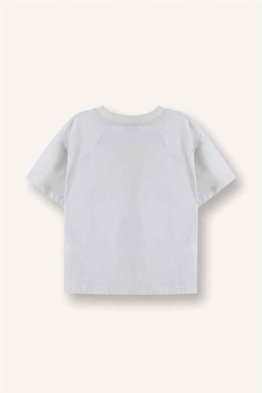 Erkek Bebek Açık Gri %100 Pamuklu Bisiklet Yaka Tişört Erkek Bebek