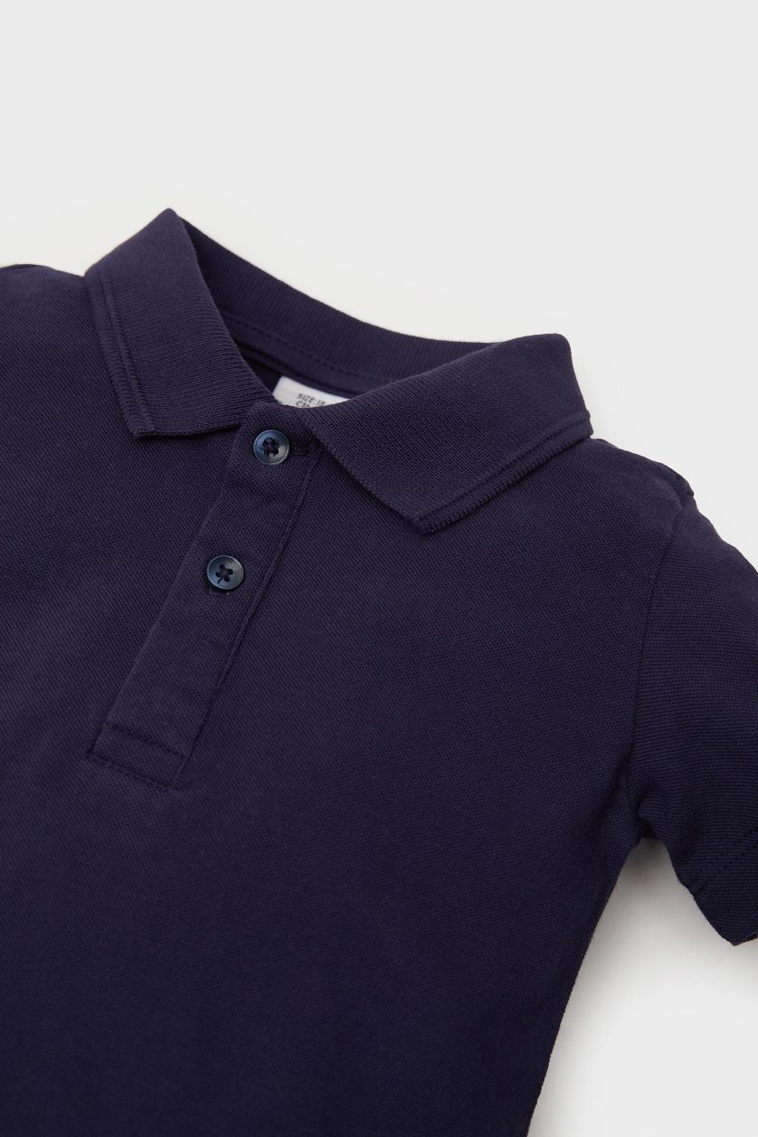 Erkek Bebek Lacivert Pike Kısa Kollu Polo Basic Düz Tişört Erkek Bebek