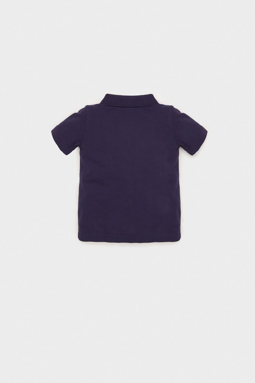 Erkek Bebek Lacivert Pike Kısa Kollu Polo Basic Düz Tişört Erkek Bebek