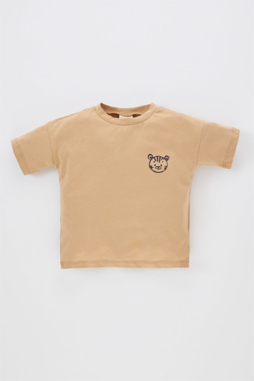 BÉBÉ GARÇON Beige T-Shirt à Manches Courtes à Col rond avec Motif Animalier pour Bébé Garçon