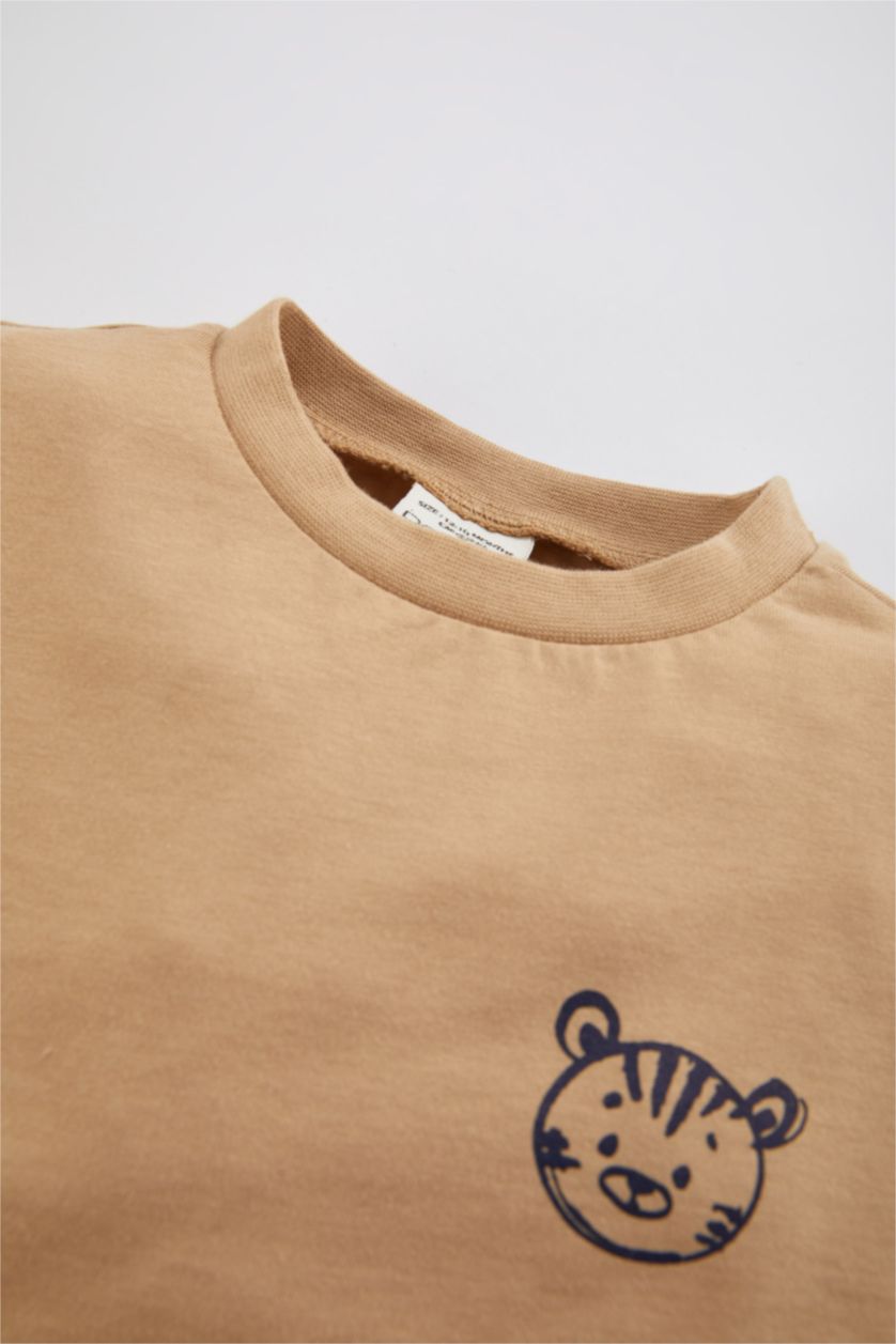 BÉBÉ GARÇON Beige T-Shirt à Manches Courtes à Col rond avec Motif Animalier pour Bébé Garçon
