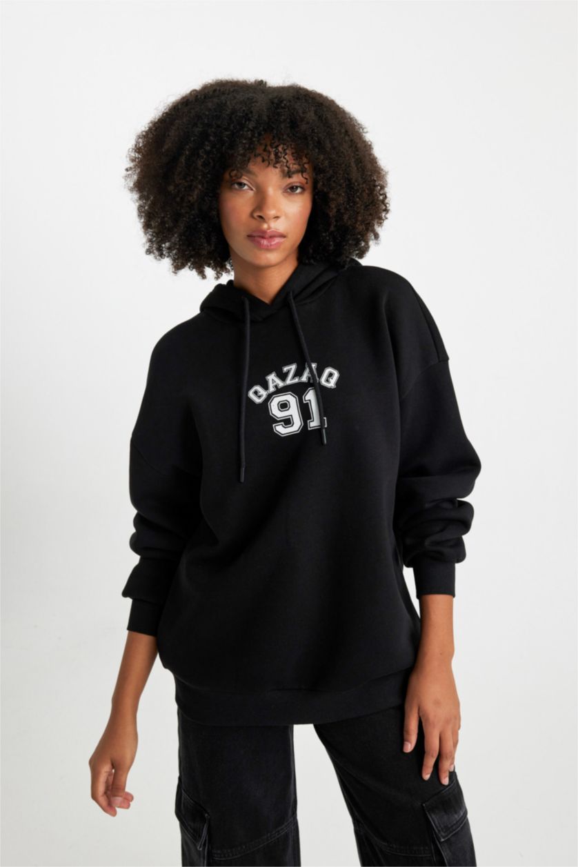 WOMAN Black Oversize Fit Thick Sweatshirt Fabric Sweatshirt