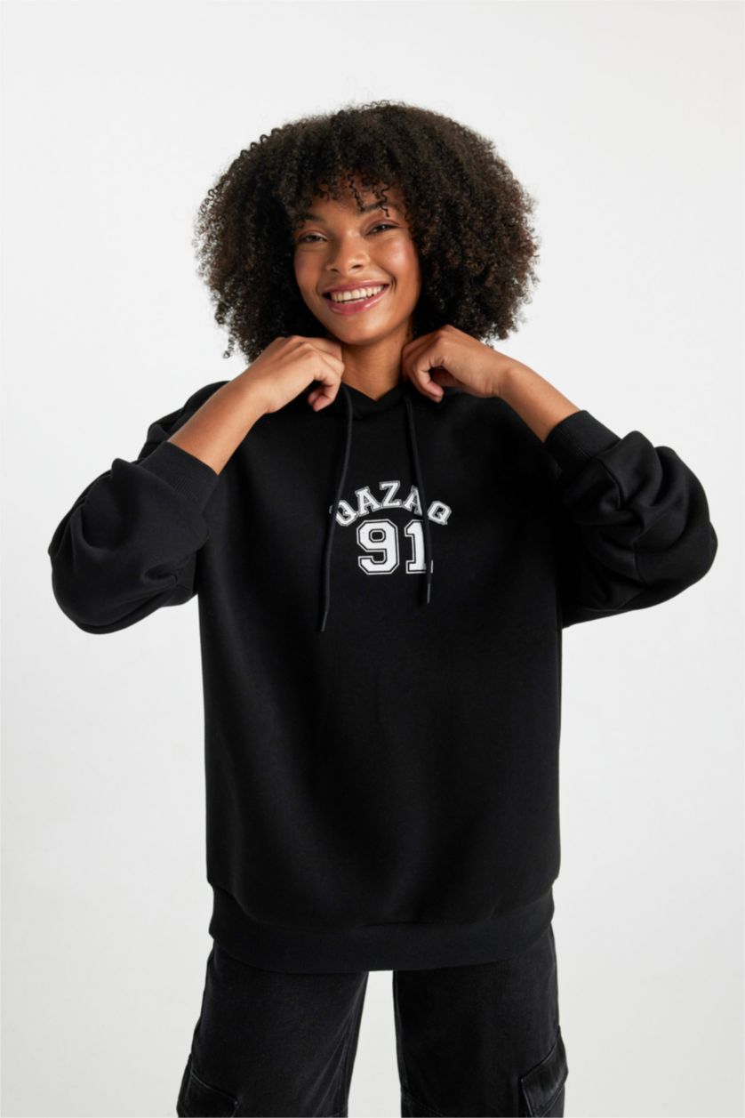 WOMAN Black Oversize Fit Thick Sweatshirt Fabric Sweatshirt