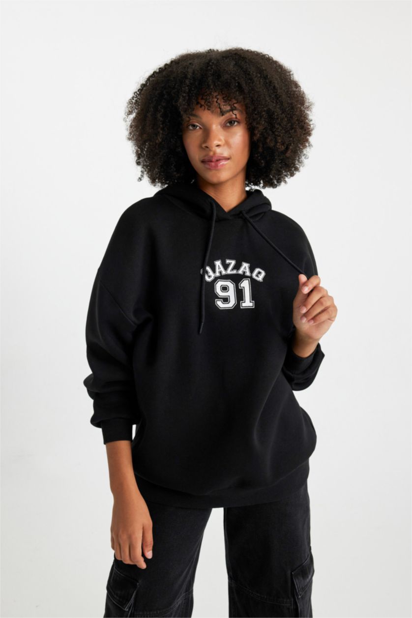 WOMAN Black Oversize Fit Thick Sweatshirt Fabric Sweatshirt