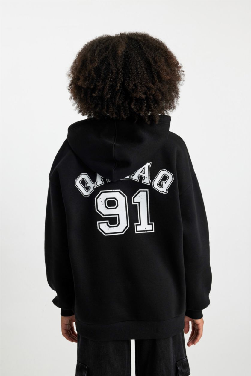 WOMAN Black Oversize Fit Thick Sweatshirt Fabric Sweatshirt