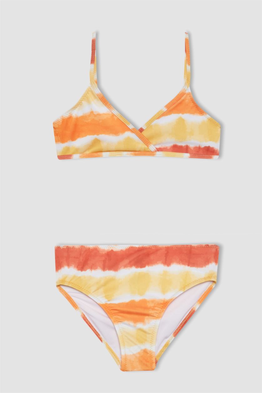 بنات وردي غامق طقم بيكيني مطبوع - قطعتين