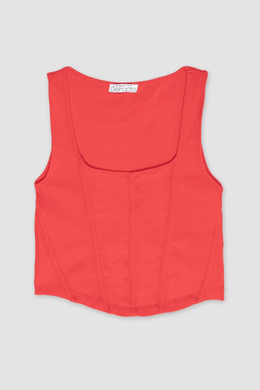 حريمي أحمر كروب توب اسود مضلع سليم فيت بحمالات