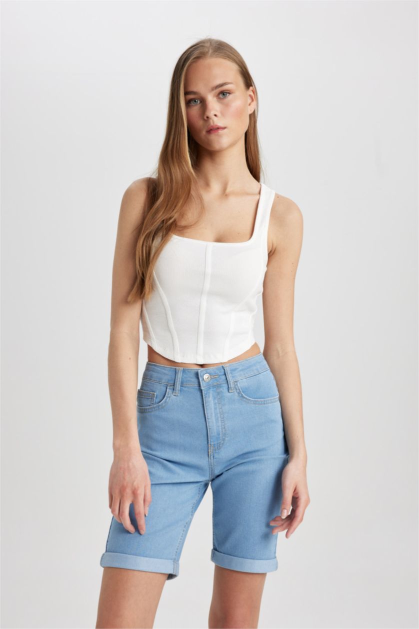FEMME Blanc Débardeur Blanc à Fines Bretelles et Aspect Corset Slim