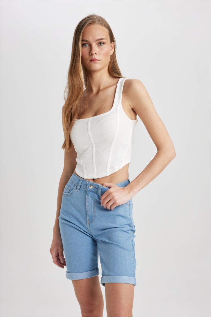 FEMME Blanc Débardeur Blanc à Fines Bretelles et Aspect Corset Slim