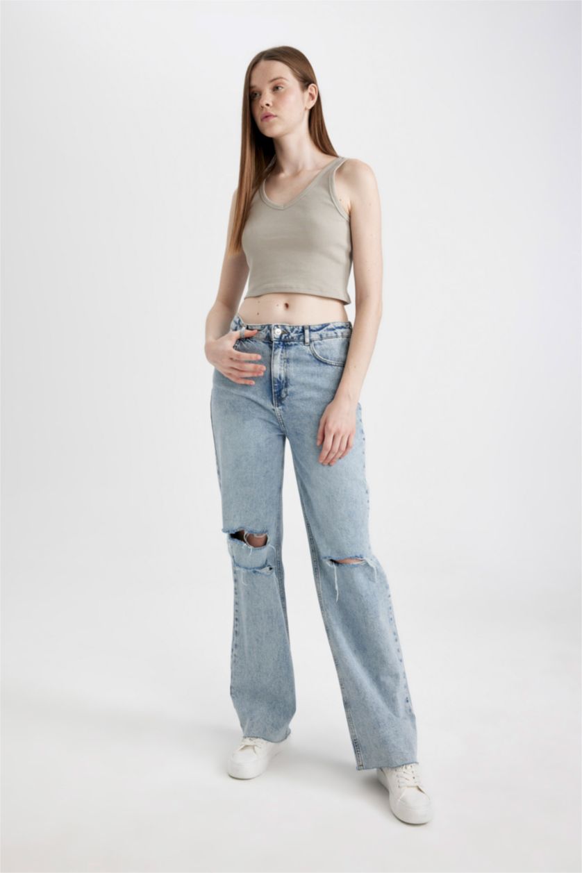 WOMAN Stone Fitted V-Neck Ribbed Camisole Crop Top