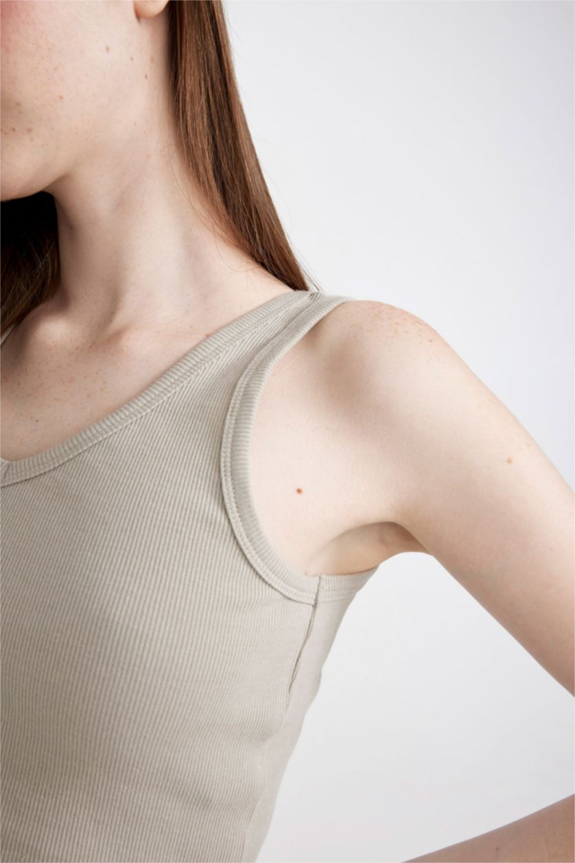 WOMAN Stone Fitted V-Neck Ribbed Camisole Crop Top