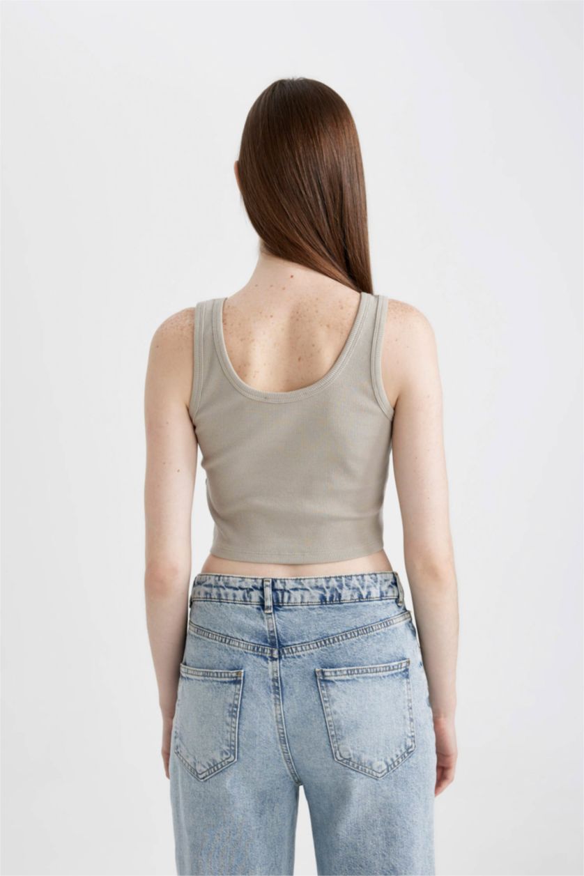 WOMAN Stone Fitted V-Neck Ribbed Camisole Crop Top