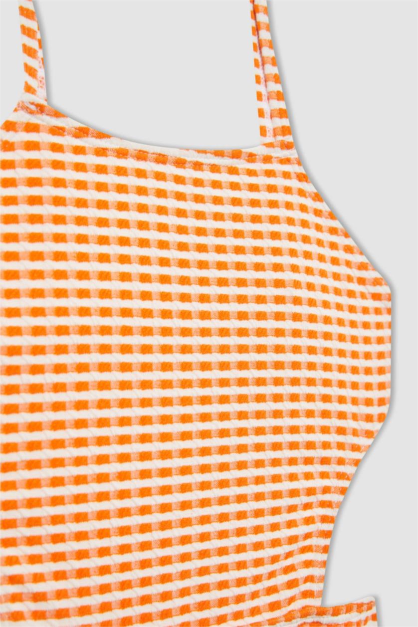 Kız Çocuk - Genç Kız Açık Turuncu Kareli Mayo Kız Çocuk