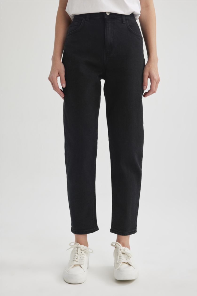 نساء أسود بنطرون جينز بخصر عالي