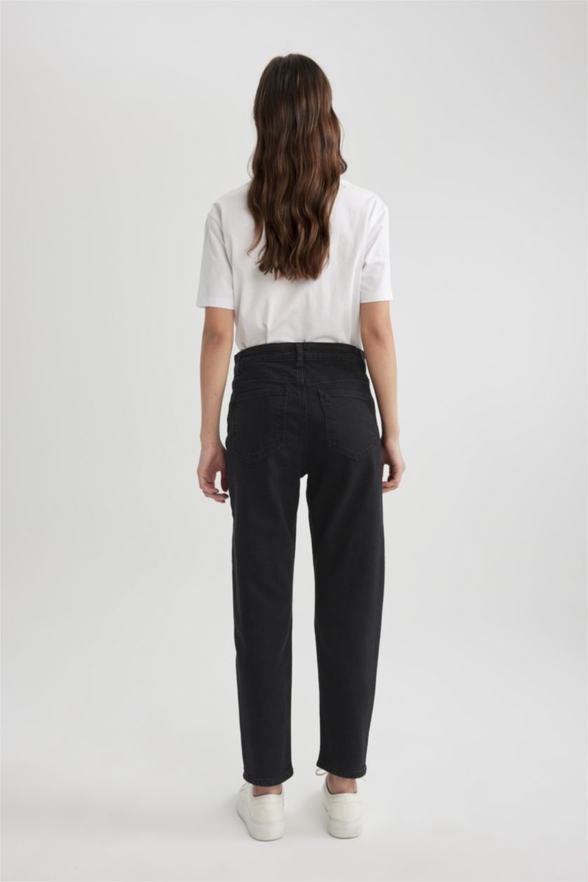 نساء أسود بنطرون جينز بخصر عالي