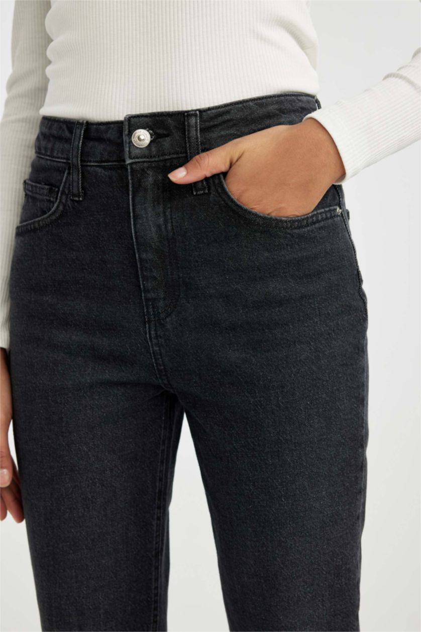 نساء أنثرا بنطرون جينز موم فيت طول الكاحل بخصر عالي