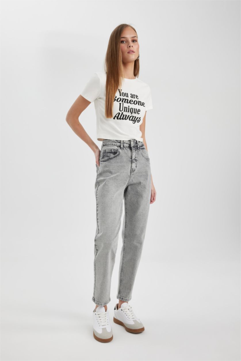 WOMAN Grey Lina Comfort Mom Fit Slim Leg Ankle Length Jeans