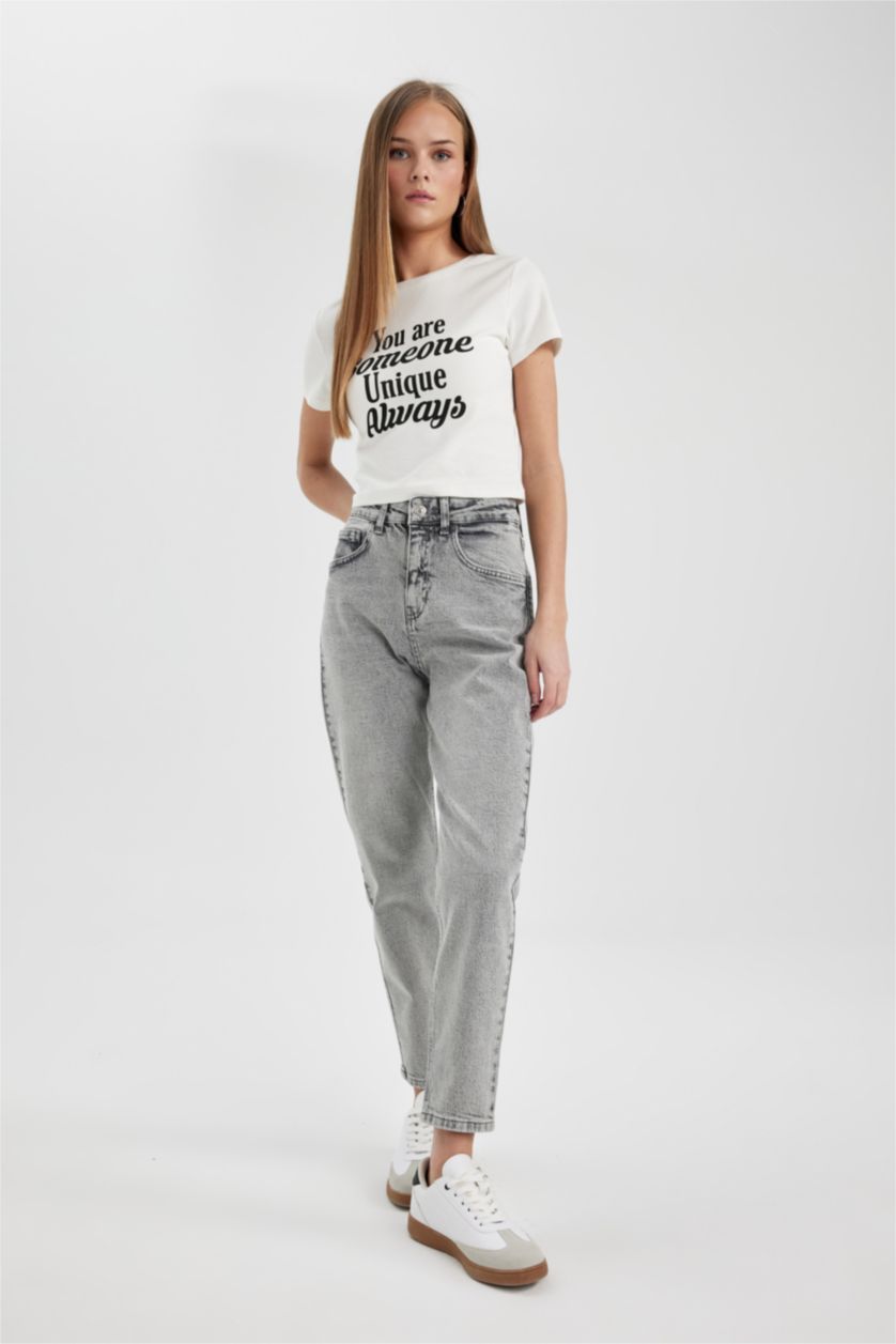 WOMAN Grey Lina Comfort Mom Fit Slim Leg Ankle Length Jeans