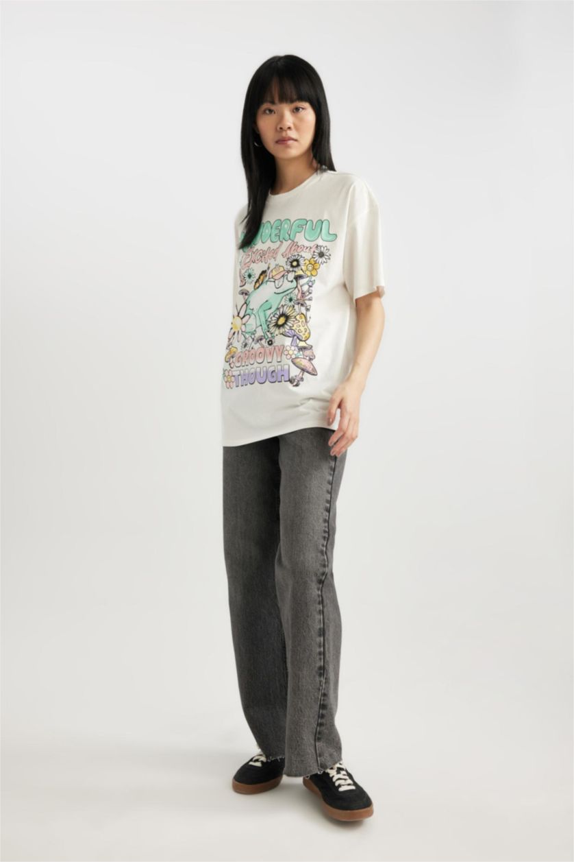 نساء اوف وايت تيشيرت نص كم واسع