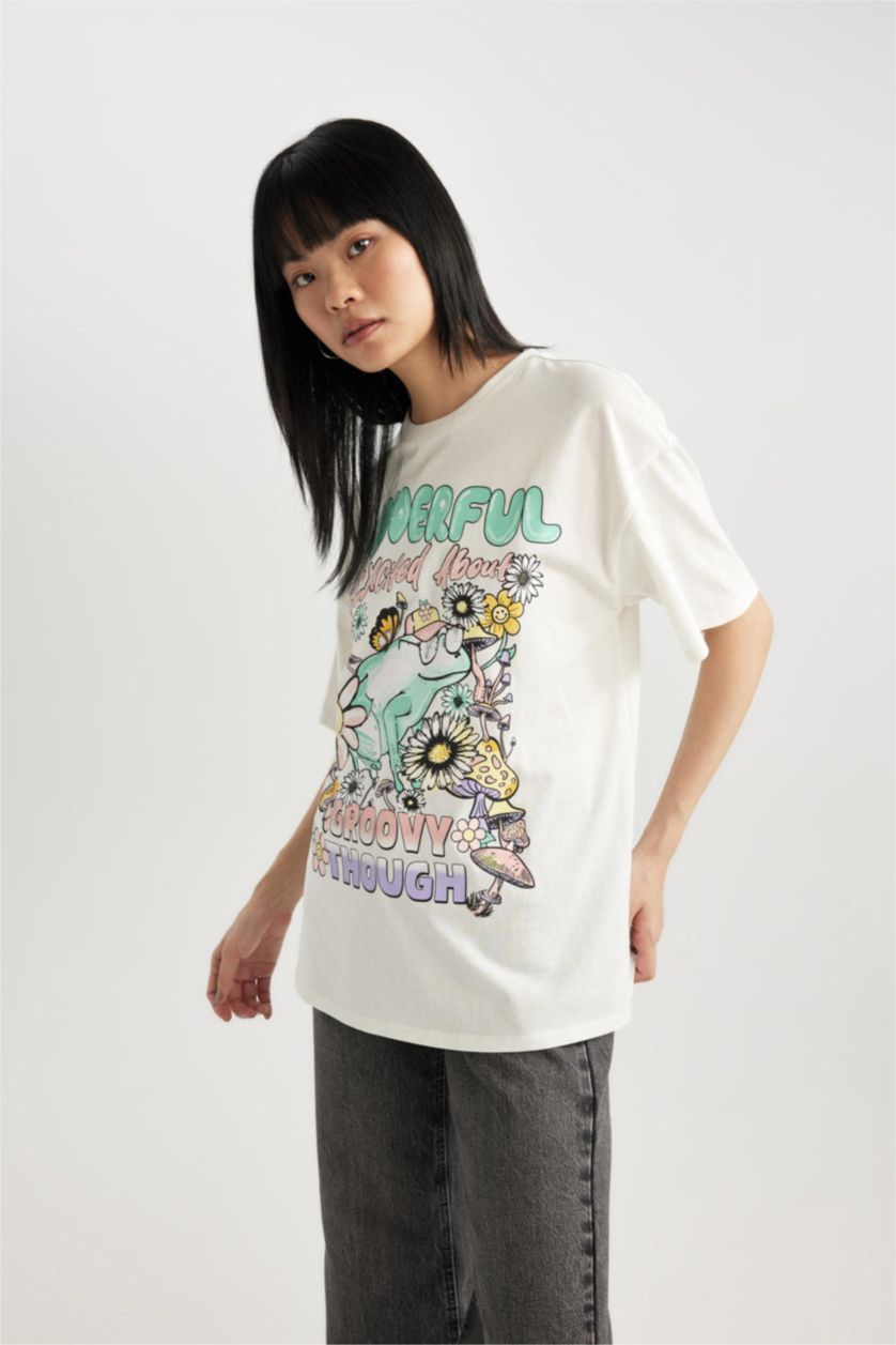 نساء اوف وايت تيشيرت نص كم واسع