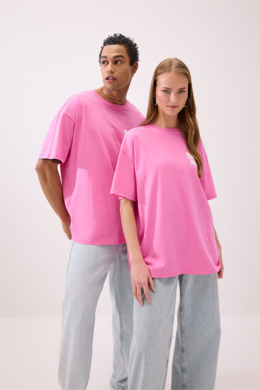 FEMME Rose T-Shirt Oversize Unisexe à Manches Courtes à Col Rond Imprimé au dos
