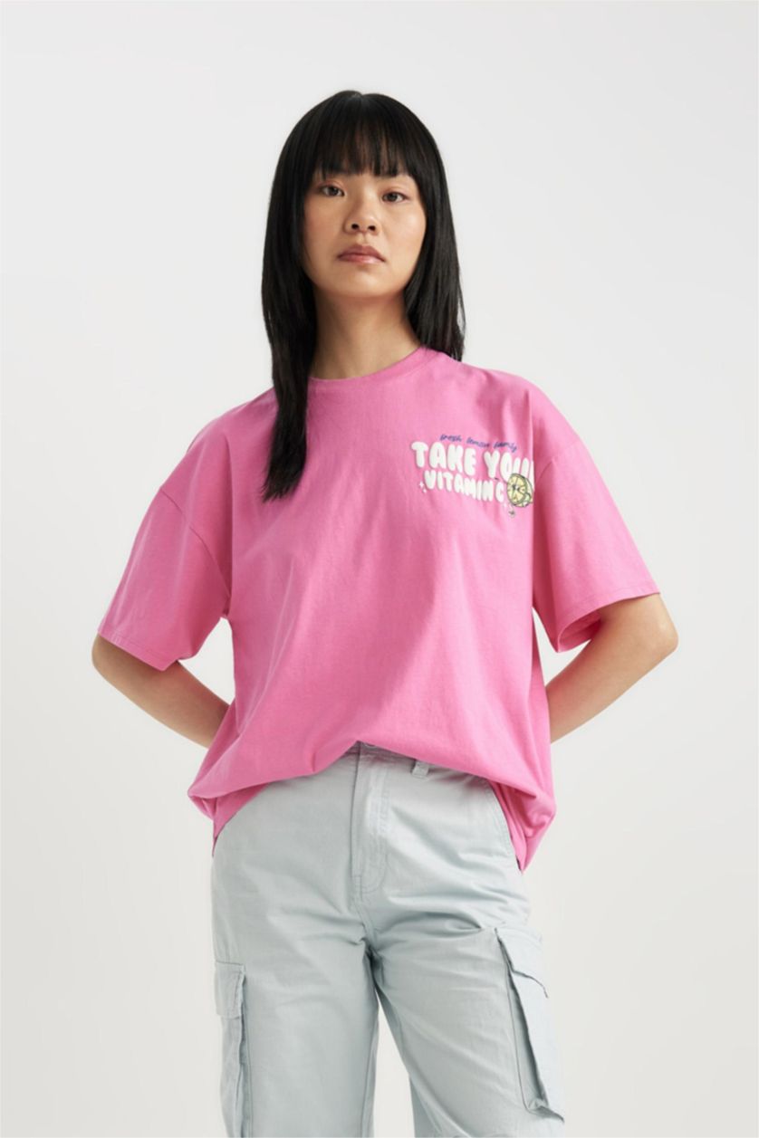 FEMME Rose T-Shirt Oversize Unisexe à Manches Courtes à Col Rond Imprimé au dos