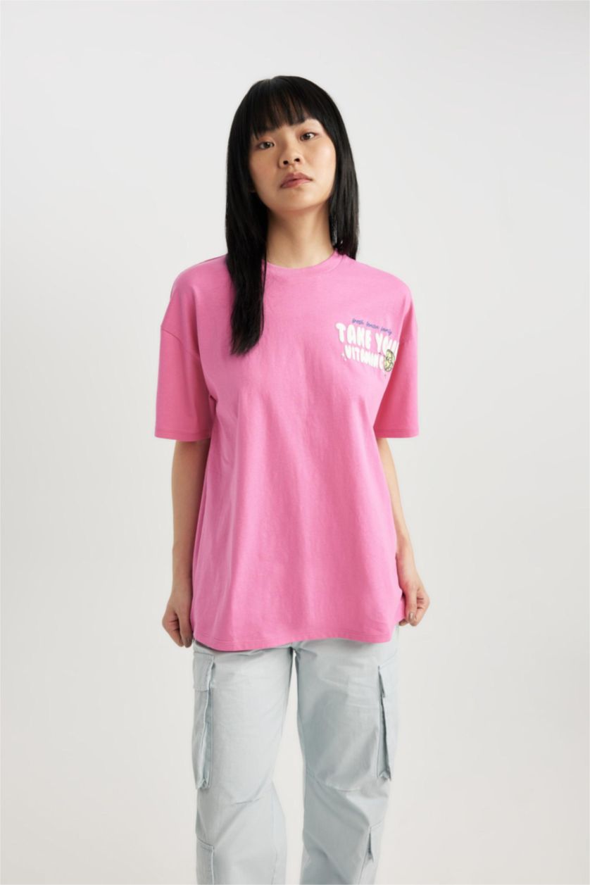 FEMME Rose T-Shirt Oversize Unisexe à Manches Courtes à Col Rond Imprimé au dos