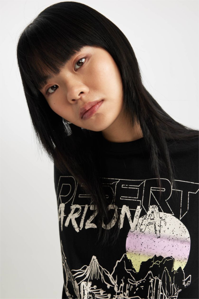 نساء أسود تي شيرت نص كم اوفر سايز بطبعة عيد الحب للجنسين